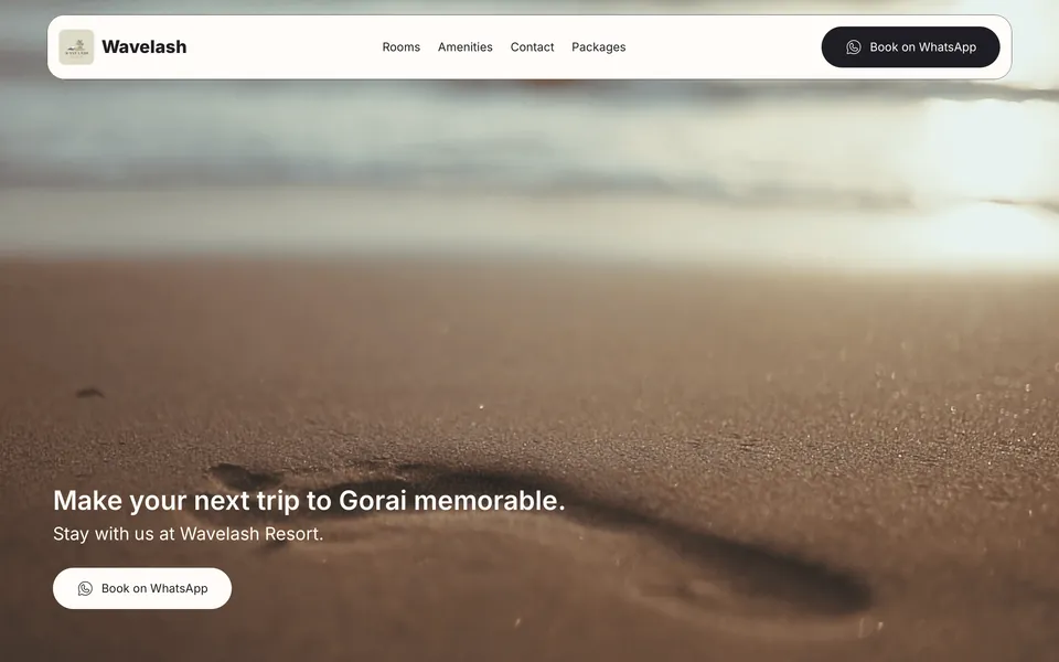Homepage of the Wavelash Resort Gorai website built in Framer.