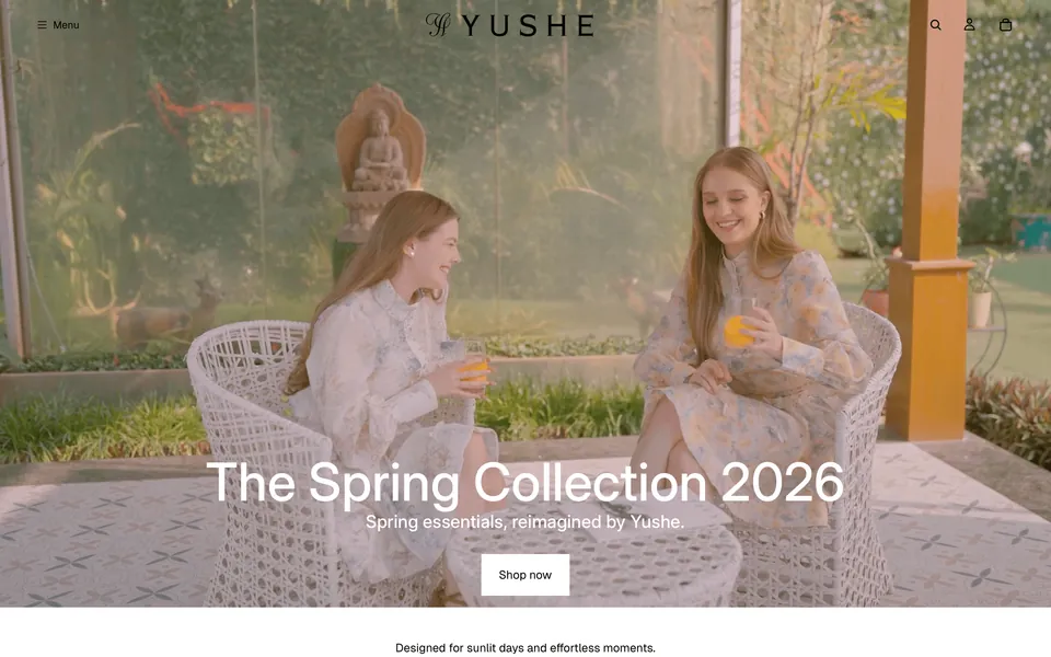 Homepage of the Yushe Fashion Shopify store.